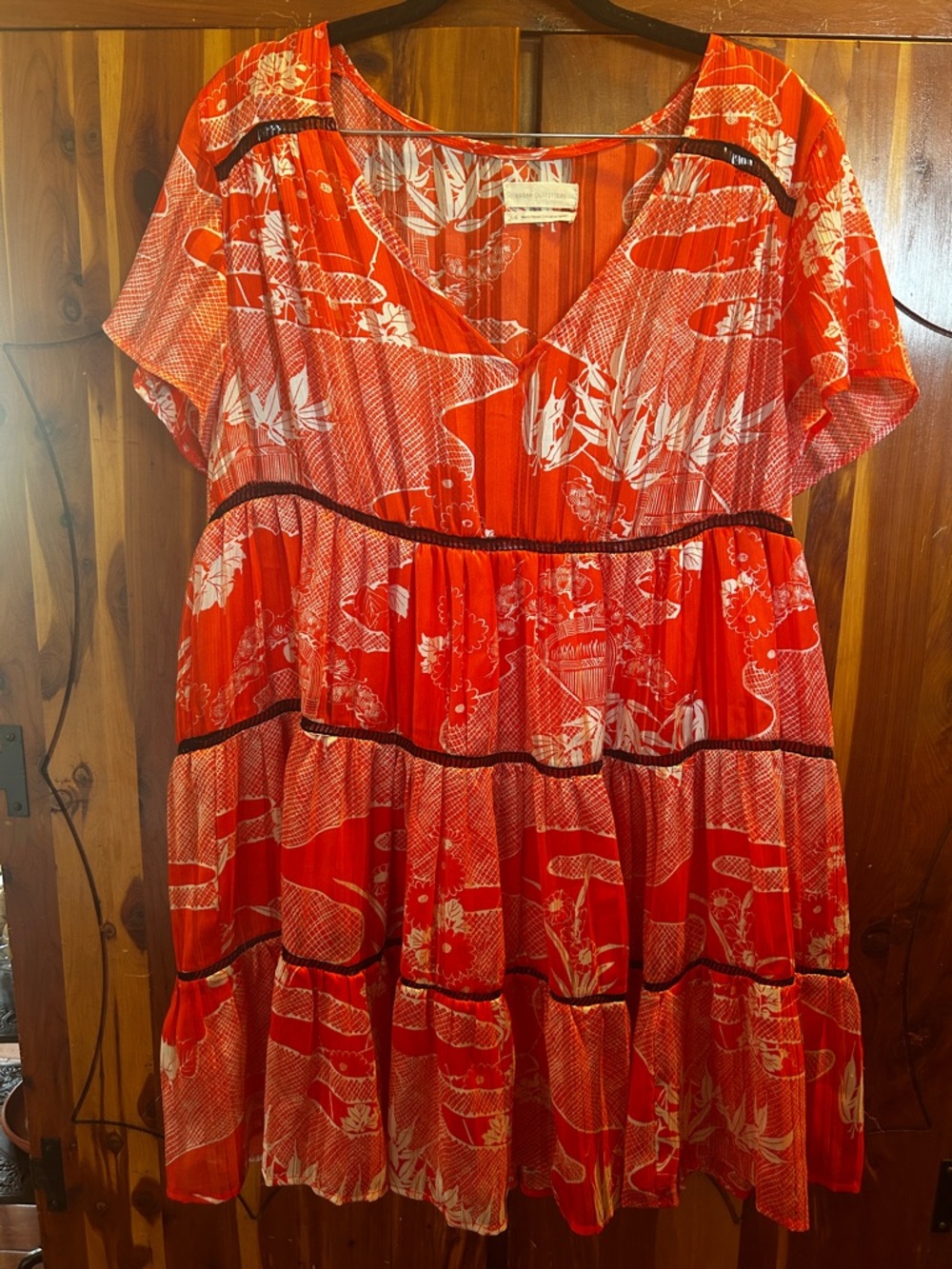 Urban Outfitters Red and White Tropical Print Sun Dress